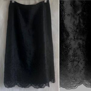 Ann Taylor Black Silk Embroidered A-Line Skirt 4P